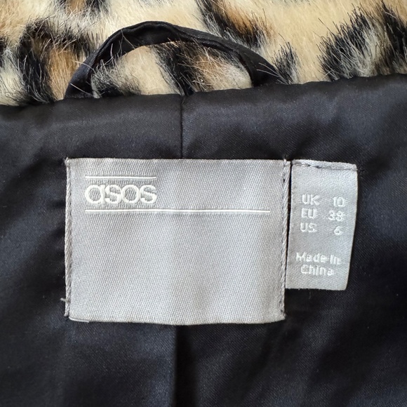 NWOT ASOS Leopard Animal Print Faux Fur Short Notched Collar Coat US 6 Small - Picture 6 of 12
